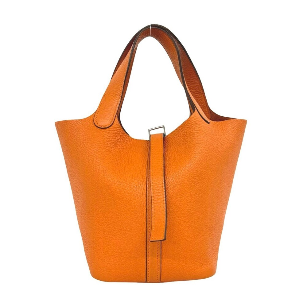 HERMES Picotin PM Taurillon Clemence Leather Handbag Mini Tote Bag Orange 02345